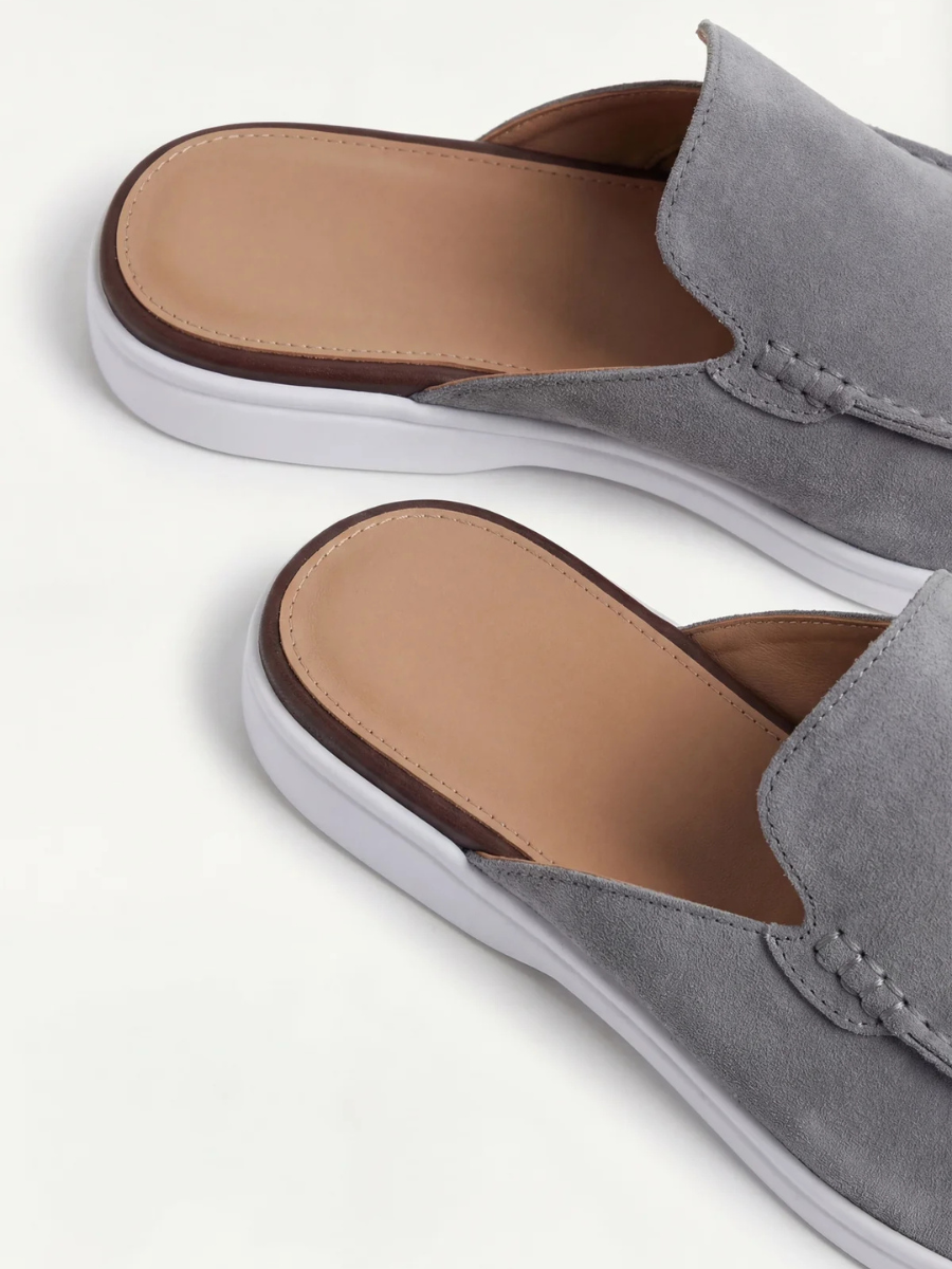 Men's Leather Slip-On Mules – Yacht Loafers – Grey – view 2