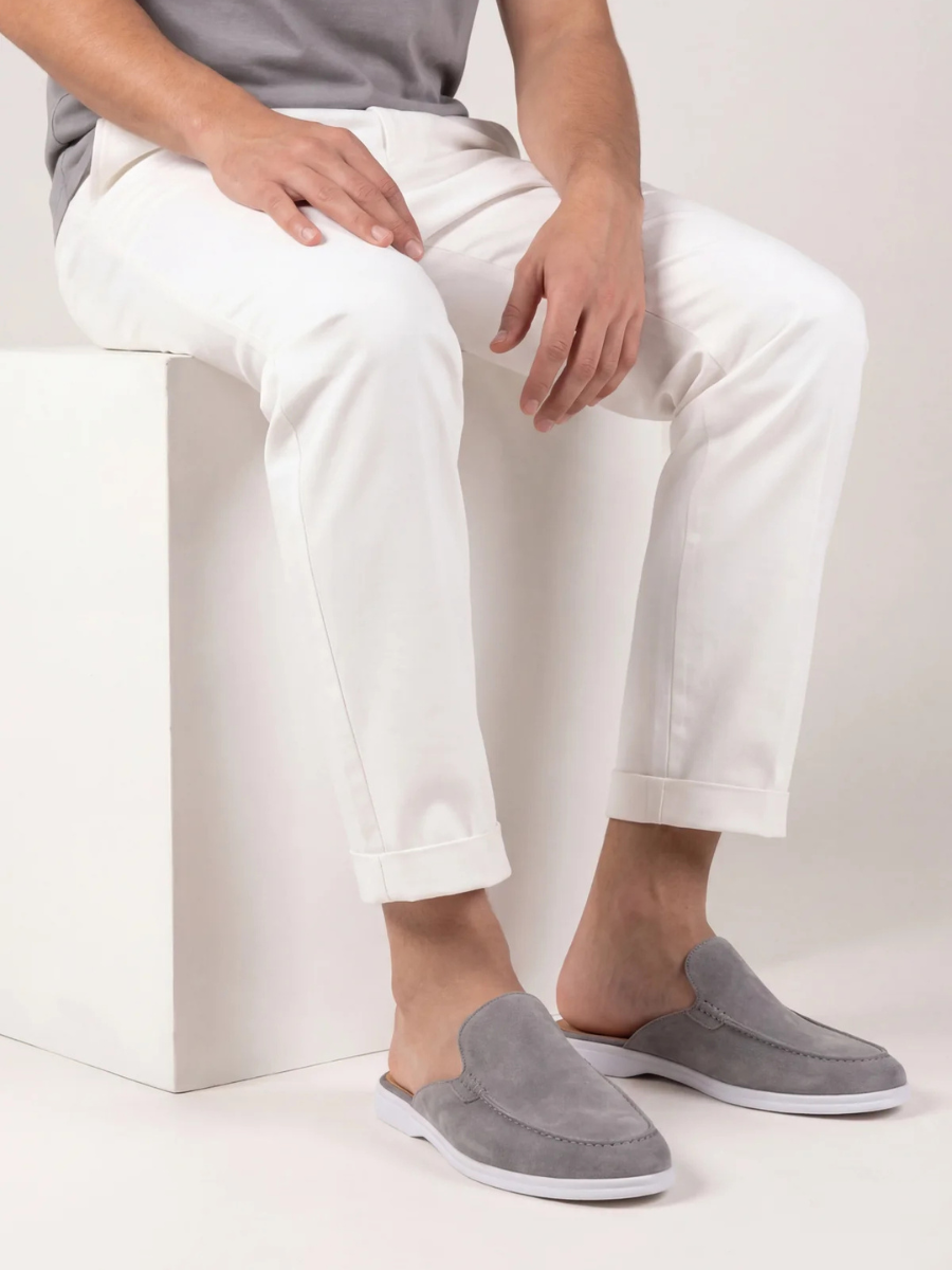 Men's Leather Slip-On Mules – Yacht Loafers – Grey – view 3