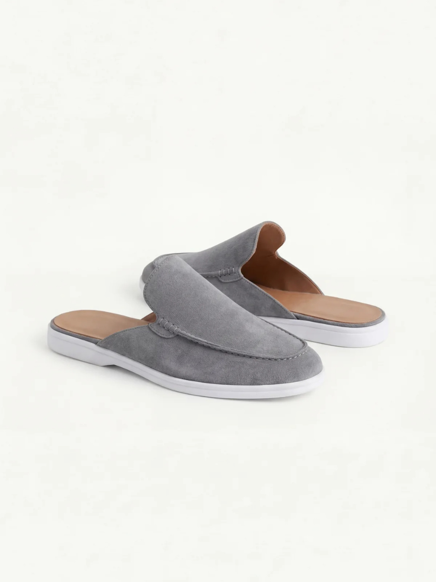 Men's Leather Slip-On Mules – Yacht Loafers – Grey – view 5