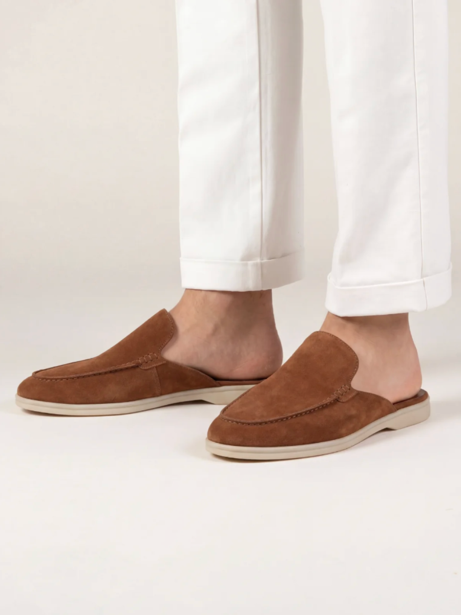 Men's Leather Slip-On Mules – Yacht Loafers – Maroon – view 2