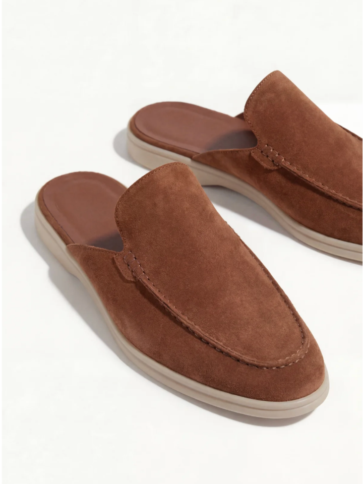 Men's Leather Slip-On Mules – Yacht Loafers – Maroon – view 3