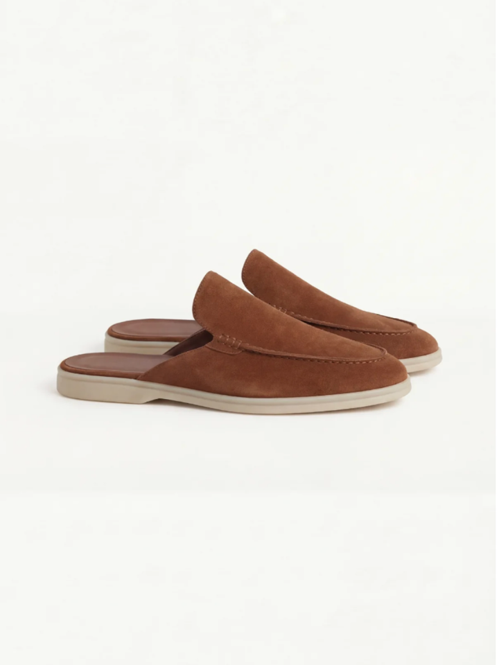 Men's Leather Slip-On Mules – Yacht Loafers – Maroon – view 5