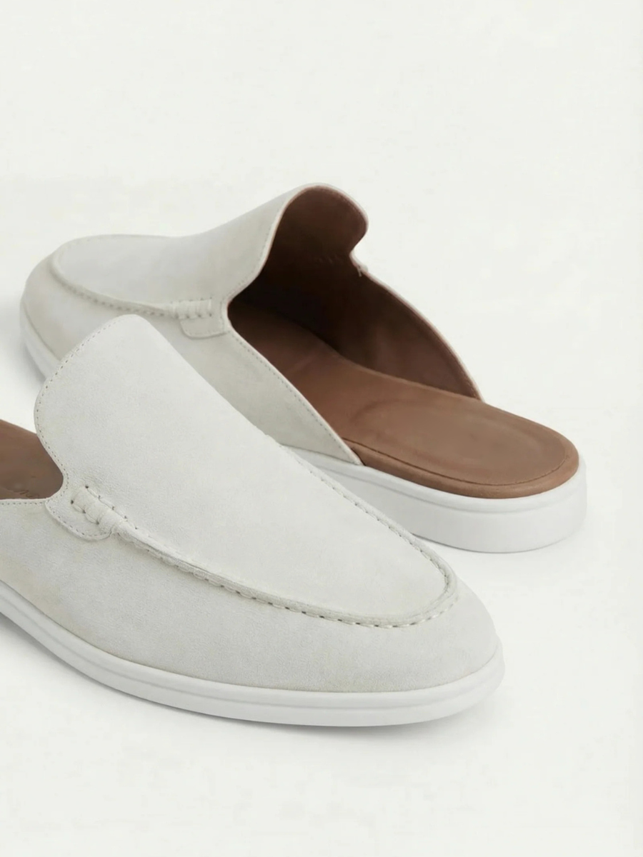 Men's Leather Slip-On Mules – Yacht Loafers – White – view 4