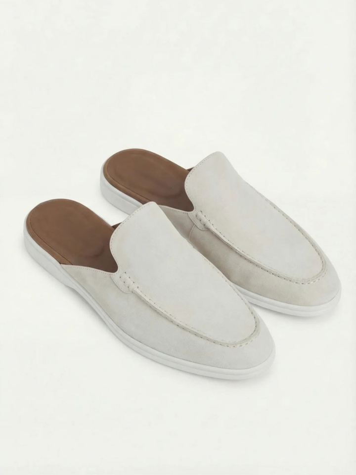 Men's Leather Slip-On Mules – Yacht Loafers – White – view 5
