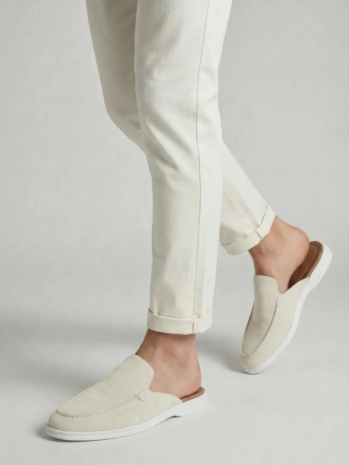 Men's Leather Slip-On Mules – Yacht Loafers – White – view 6