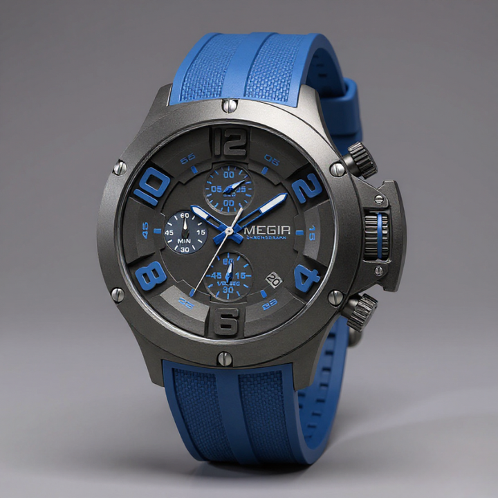Men's 47mm Chronograph Watch – Bold Sport Wristwatch – Royal Blue