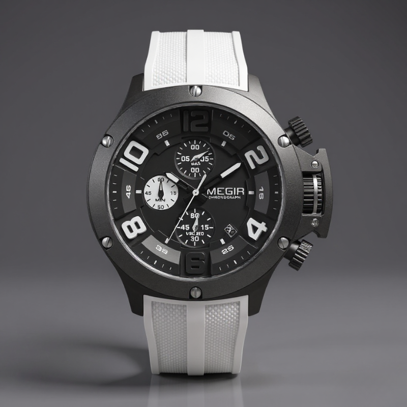Men's 47mm Chronograph Watch – Bold Sport Wristwatch – Pearl
