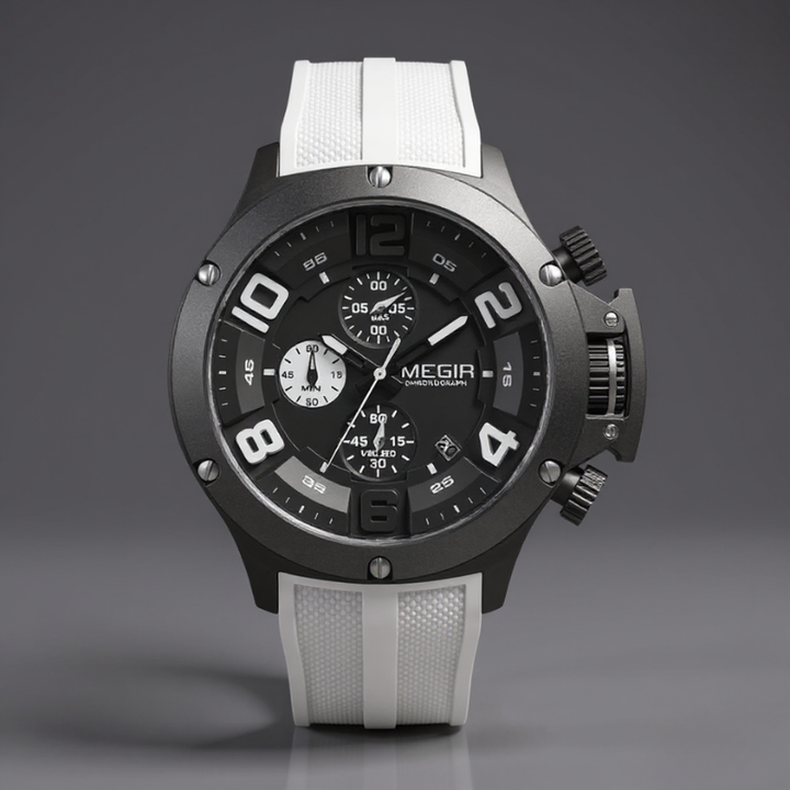 Men's 47mm Chronograph Watch – Bold Sport Wristwatch – Pearl