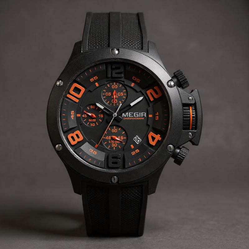 Men's 47mm Chronograph Watch – Bold Sport Wristwatch – Charcoal