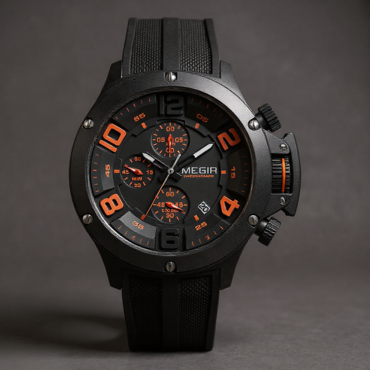 Men's 47mm Chronograph Watch – Bold Sport Wristwatch – Charcoal