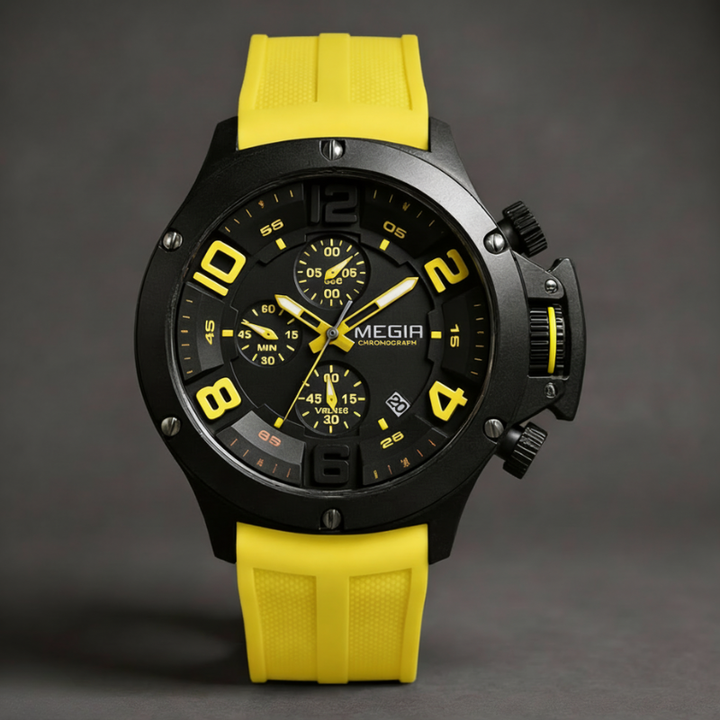 Men's 47mm Chronograph Watch – Bold Sport Wristwatch – Canary Yellow