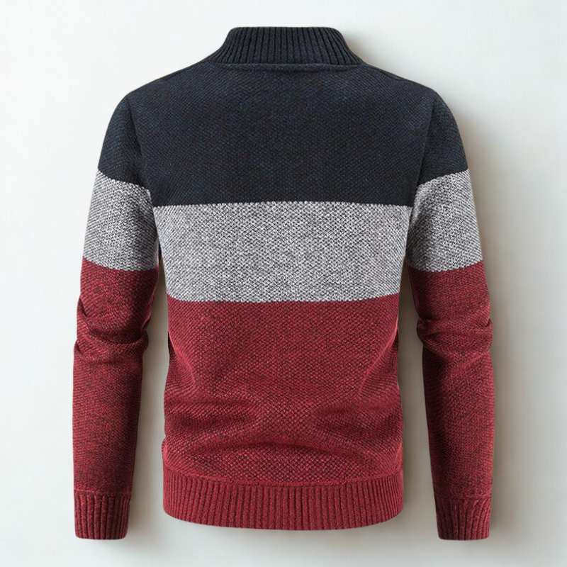 Men's Colour-Block Knit Jacket – Plaid-Lined Zip-Up Layer – view 2