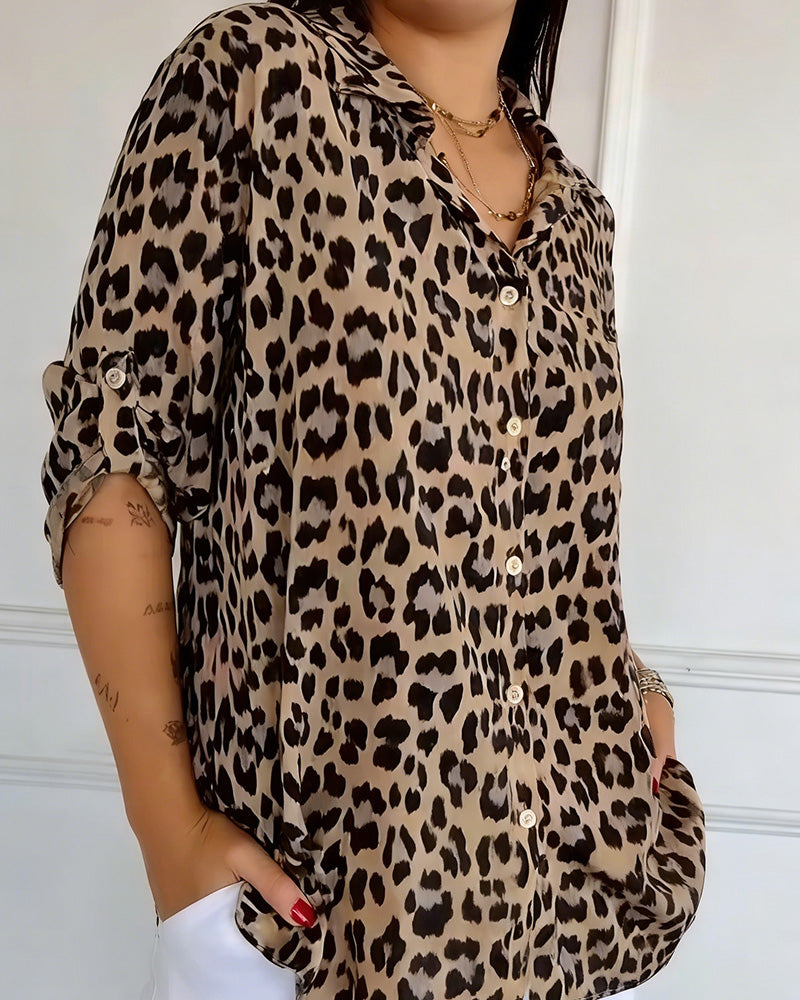 Women's Cotton Blend Leopard Print Blouse - Everyday Chic