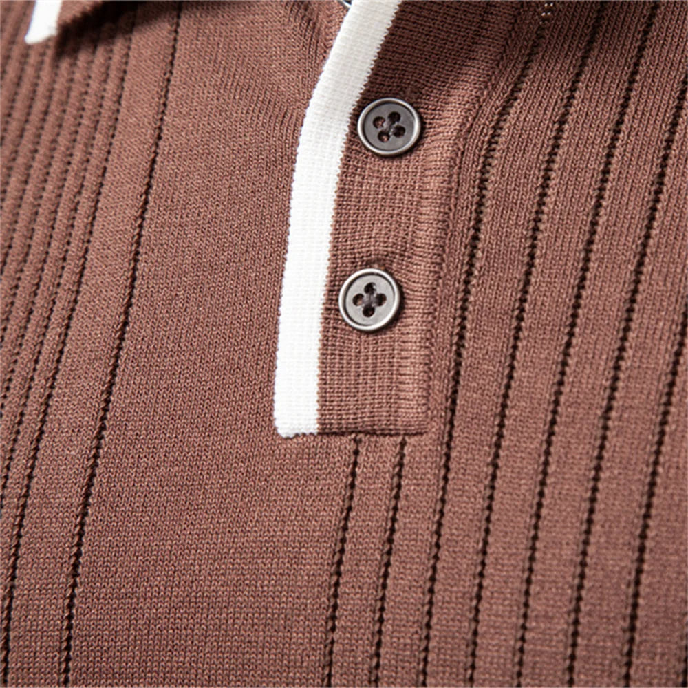 Men's Fine-Gauge Ribbed Knit Polo Shirt – Smart Casual Wear – view 12