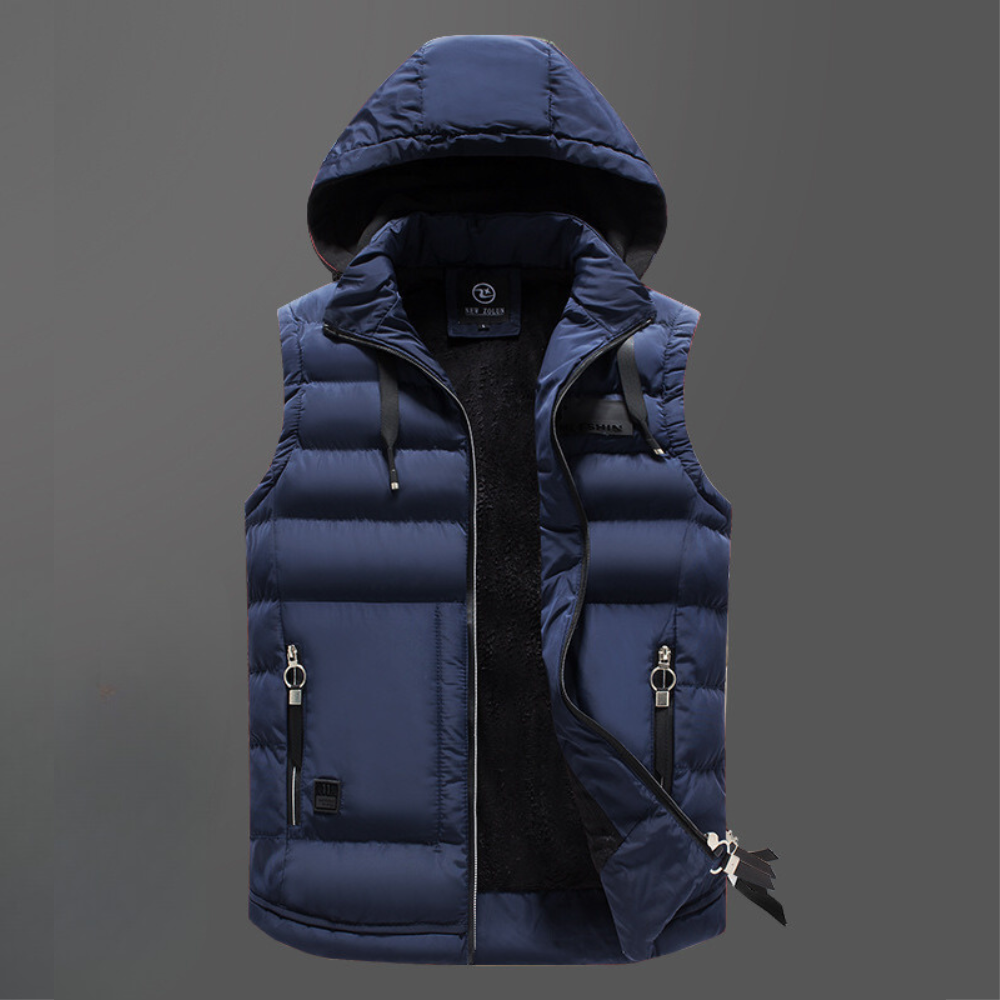 Men's Down-Filled Gilet – Porter Hooded Insulated Bodywarmer – Navy