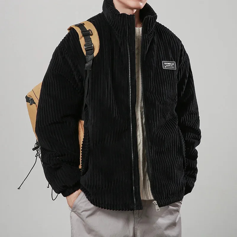 Men's Corduroy Jacket – Quilted Lining, Funnel Neck Warmth