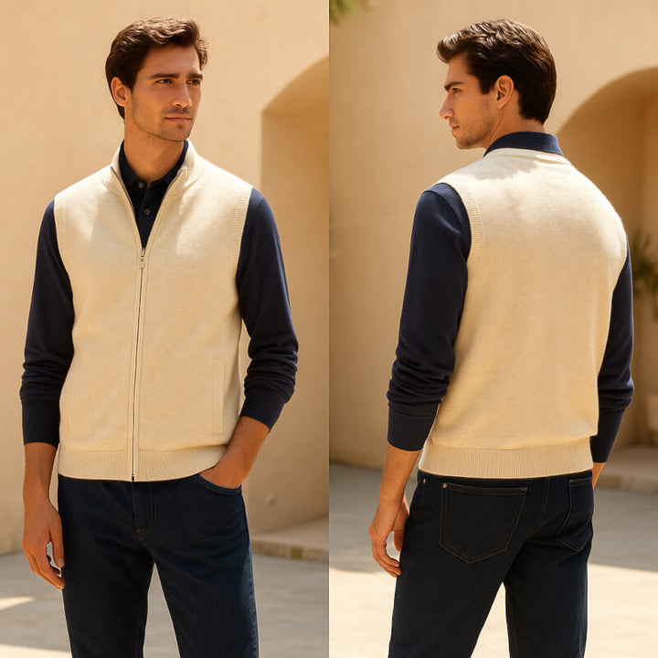 Men's Cashmere Gilet – Lightweight Zip Body Warmer Vest – view 6