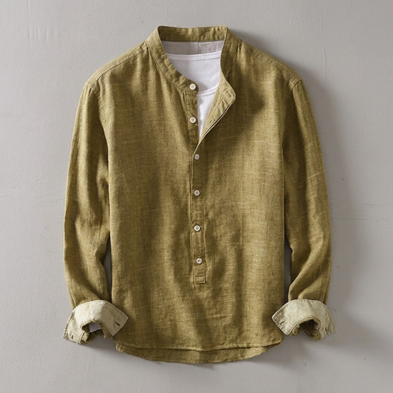 Men's Japanese Linen Henley Shirt – Breathable Summer Smart Casual – view 8