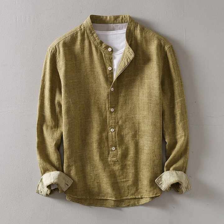 Men's Japanese Linen Henley Shirt – Breathable Summer Smart Casual – view 8