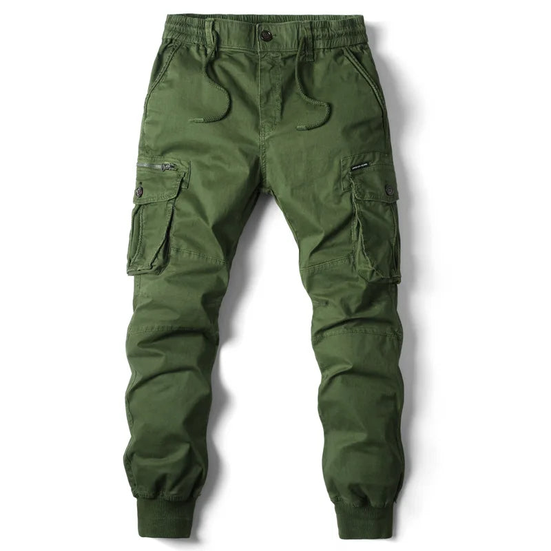 Men's Stretch-Cotton Cargo Joggers – Tapered Everyday Fit – Green