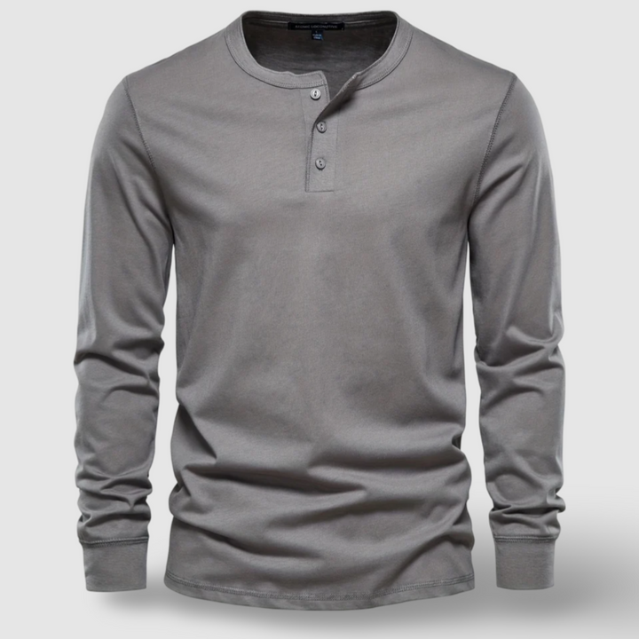 Men's Long Sleeve Cotton Henley – Buttoned Everyday Top – Dark Grey