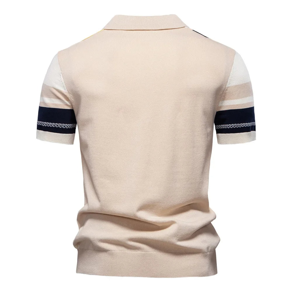 Men's Striped Knit Polo Shirt – Retro Collar Smart Casual Top – view 5