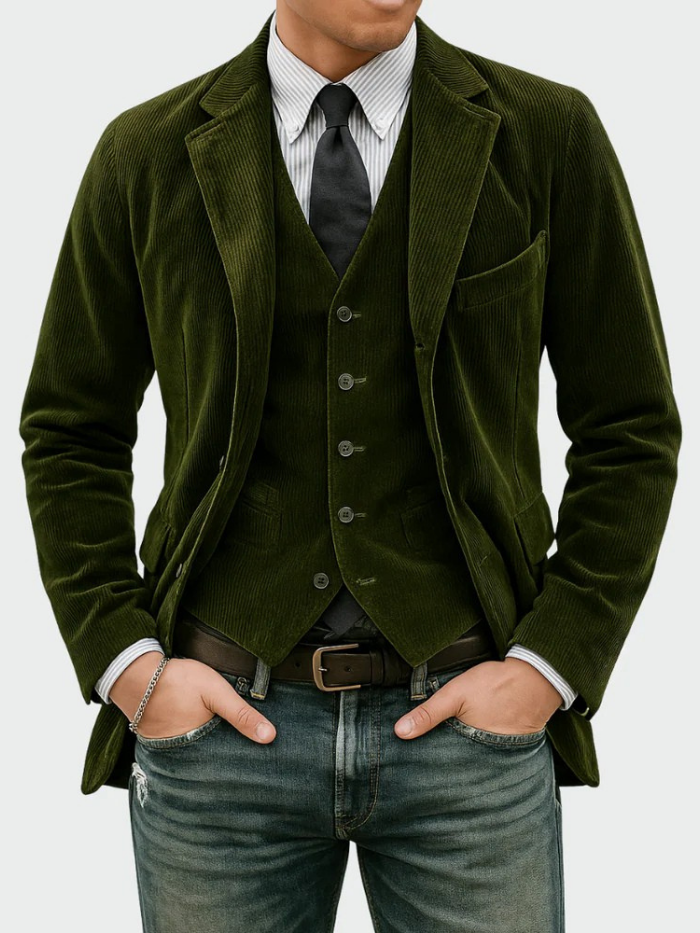 Men's Corduroy Blazer & Waistcoat Set – Two-Piece Tailored Co-ord – view 3
