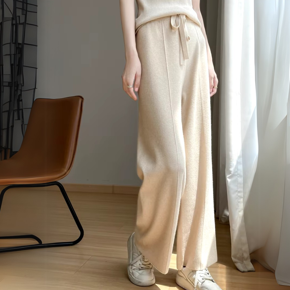 Women's Cashmere Wide-Leg Trousers – Drawstring Lounge Luxury – view 7