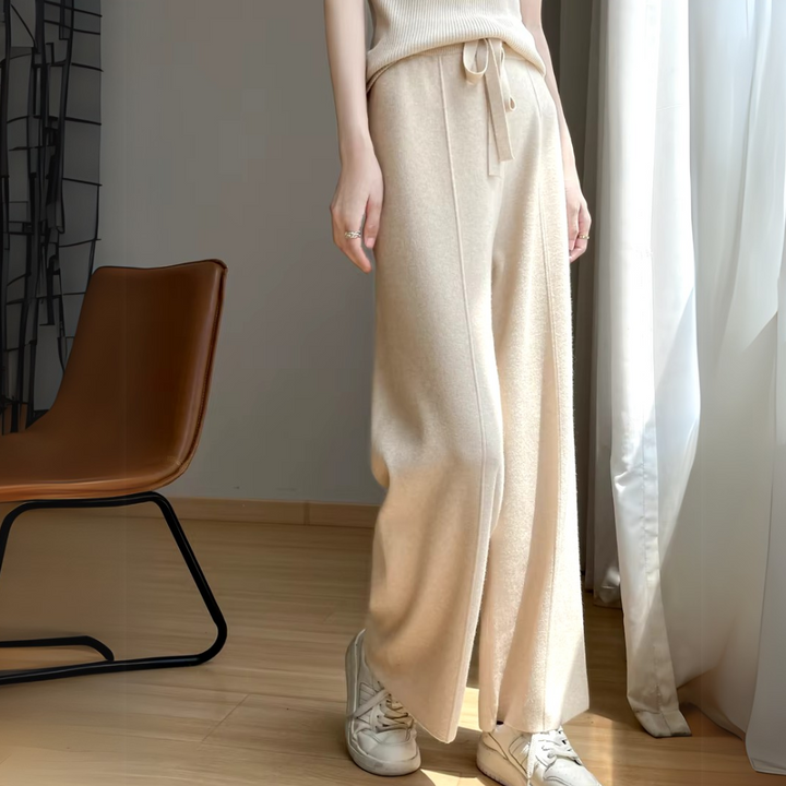 Women's Cashmere Wide-Leg Trousers – Drawstring Lounge Luxury – view 7