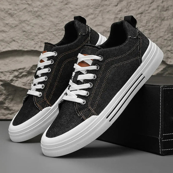Men's Denim Trainers – Casual Low-Top Sneakers with Grip Sole