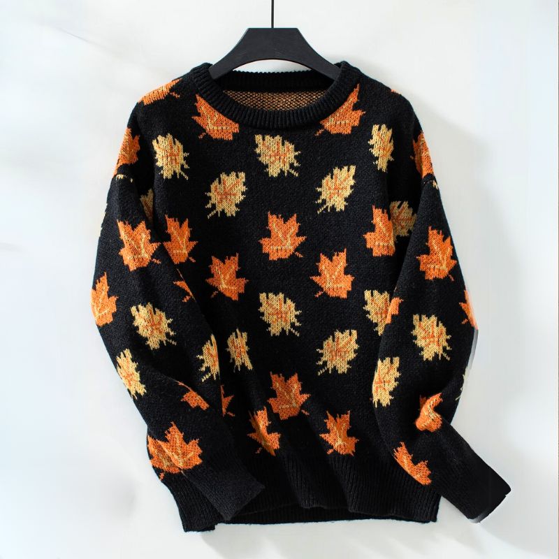 Women's Knitted Autumn Jumper – Maple Leaf Crew Neck Sweater – view 4