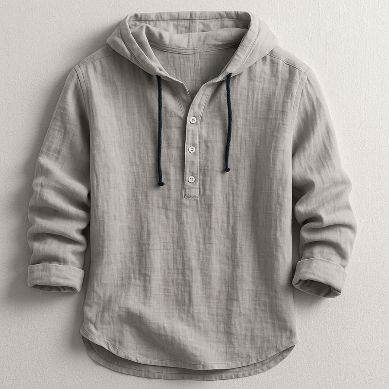 Men's Cotton-Linen Hooded Shirt – Relaxed Warm-Weather Overshirt – Grey