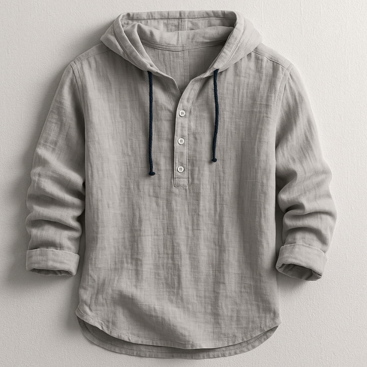 Men's Cotton-Linen Hooded Shirt – Relaxed Warm-Weather Overshirt – Grey