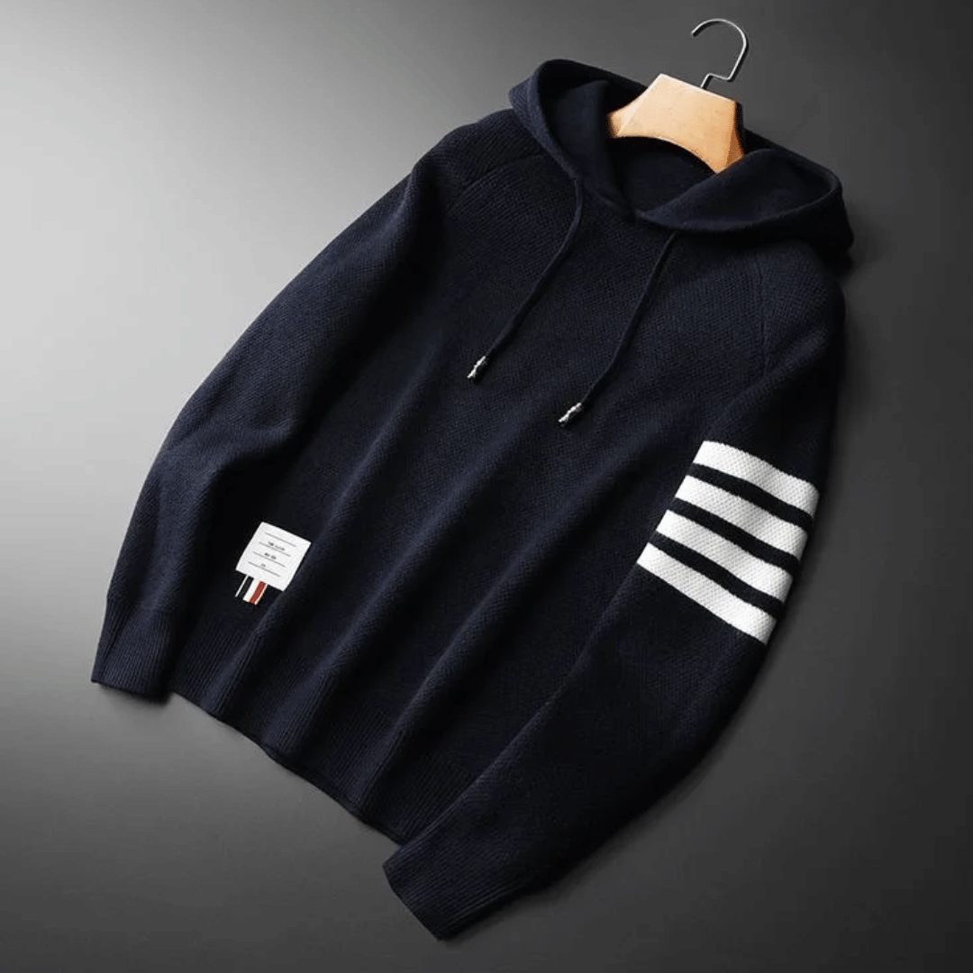 Men's Textured Knit Hoodie – Contrast Stripe Relaxed Fit – view 4