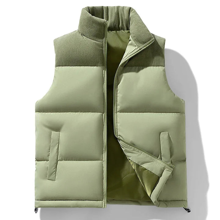 Men's Basel Quilted Gilet – Padded Corduroy-Collar Vest – Green