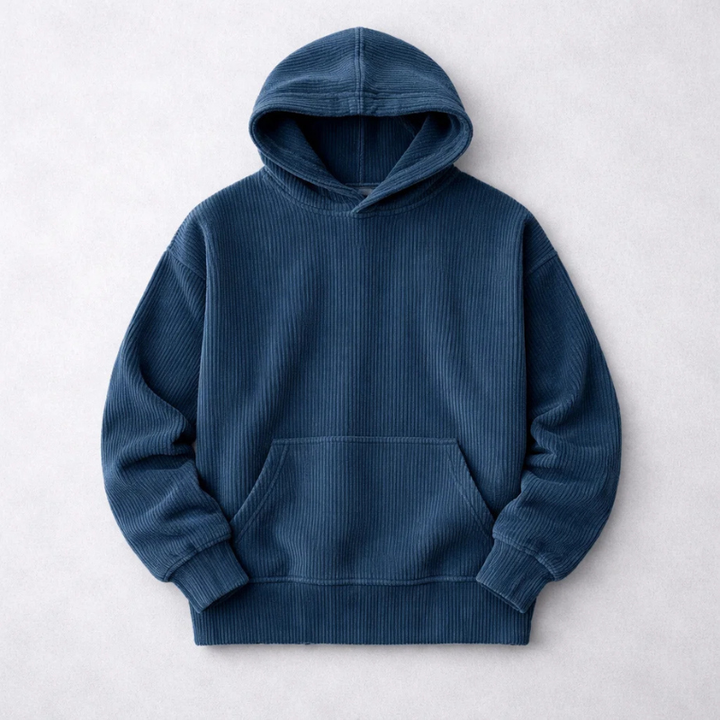 Men's Corduroy Hoodie – Relaxed Fit Hooded Sweatshirt – Navy