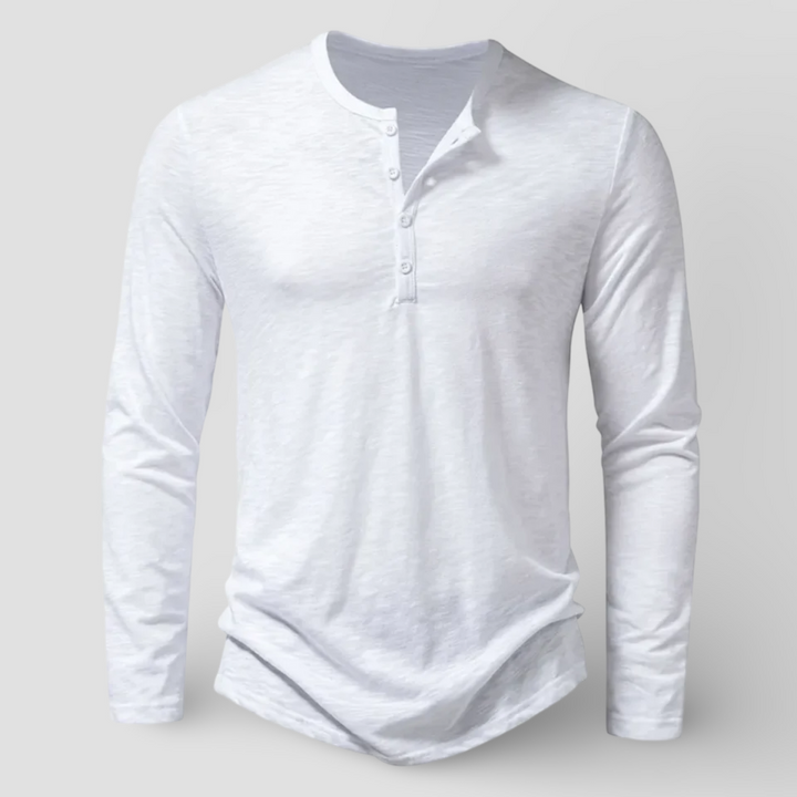 Men's Cotton Long Sleeve Henley Shirt – Classic Button Placket – White