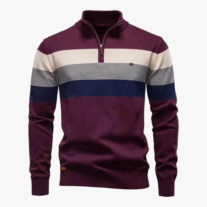 Men's Cotton Quarter-Zip Jumper – Striped Stretch Knit – view 8