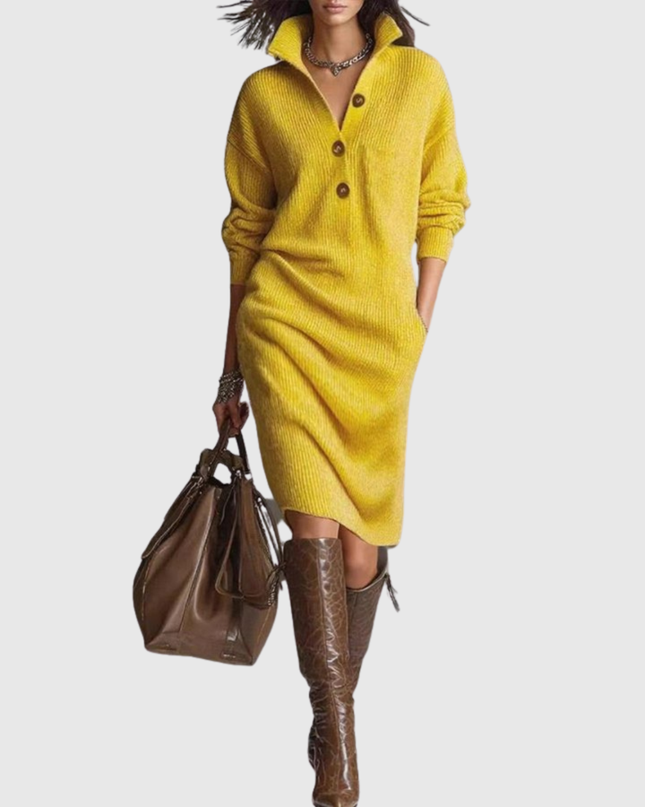 Women's Pure Wool Knit Midi Dress - Timeless Winter Elegance