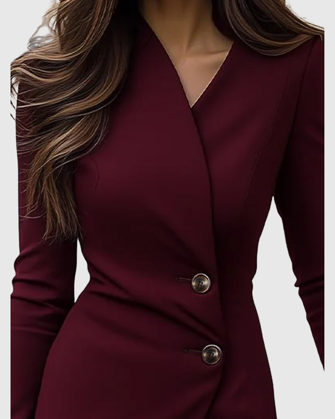 Women's Burgundy Wrap-Style Buttoned Midi Dress - Effortless
