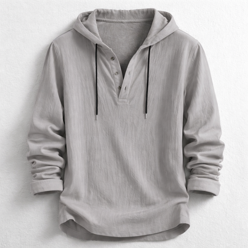Men's Linen Hooded Henley – Breathable Relaxed Summer Shirt – Grey