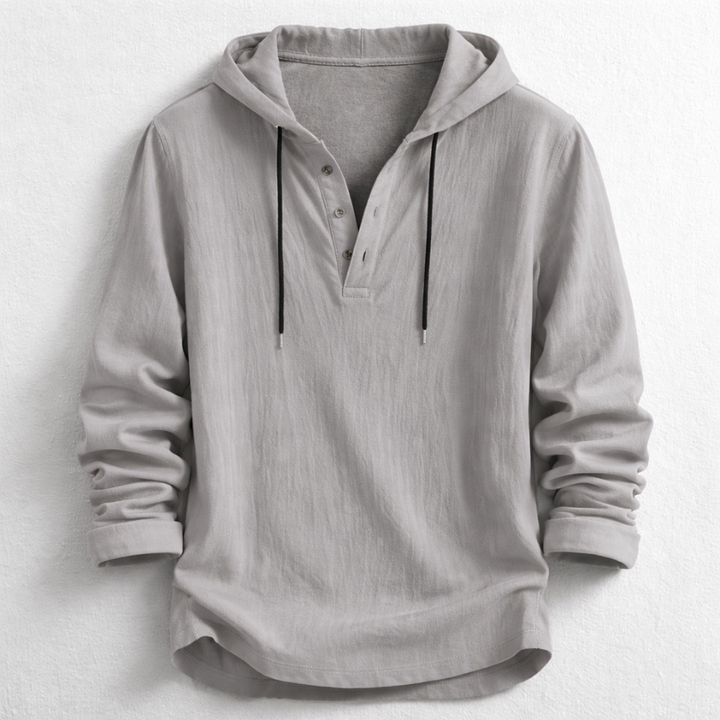 Men's Linen Hooded Henley – Breathable Relaxed Summer Shirt – Grey