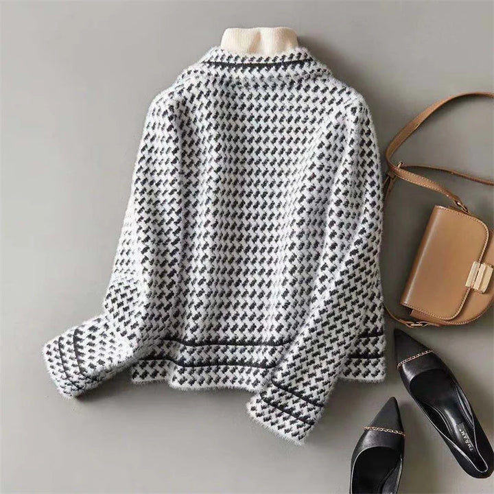 Women's Houndstooth Knit Jacket – Tailored Blazer-Style Layer – view 3