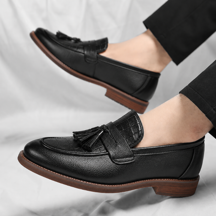 Men's Leather Tassel Loafers – Italian Croc-Embossed Slip-On – view 6