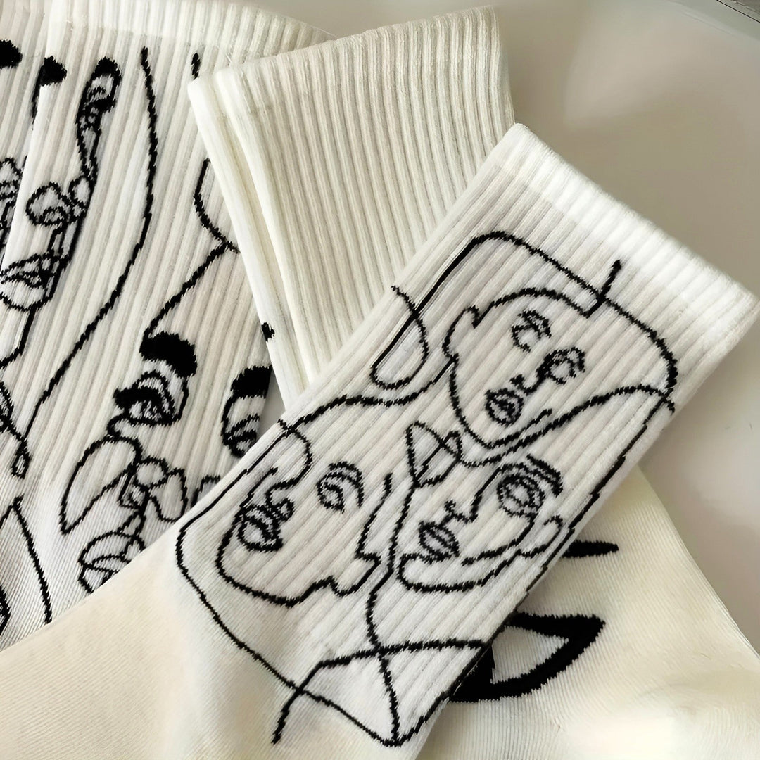 Women's Cotton Crew Socks – Atelier Abstract Line Art Design