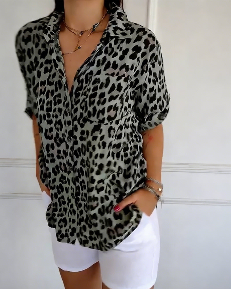 Women's Cotton Blend Leopard Print Blouse - Everyday Chic