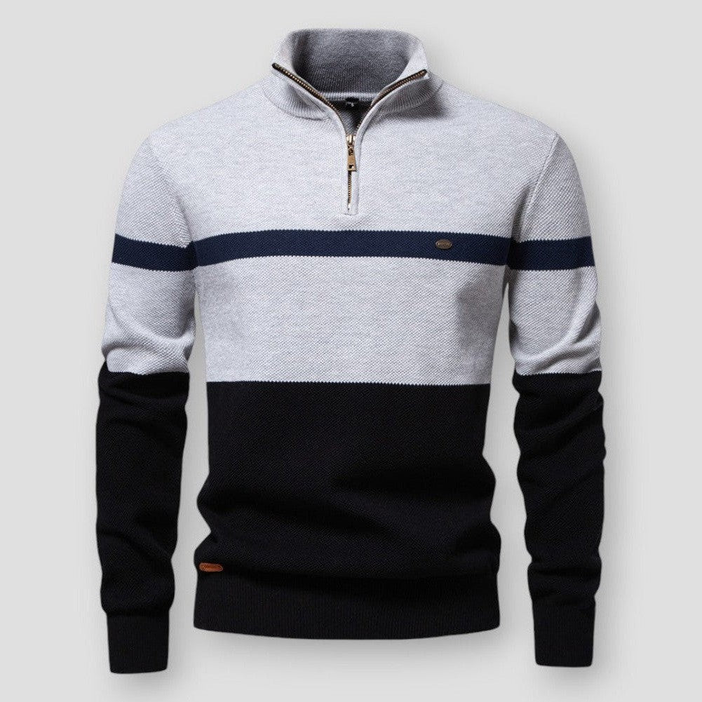 Men's Zephyr Half-Zip Knit Jumper – Stand Collar All-Season – Grey