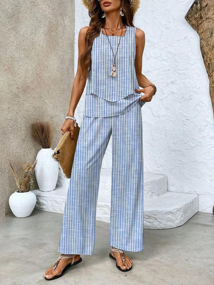 Women's Leaf Print Two-Piece Summer Set - Elegant & Effortless