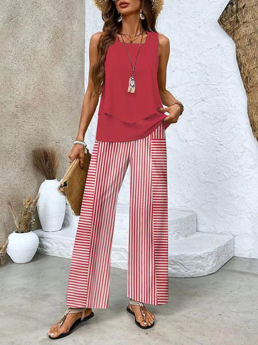 Women's Leaf Print Two-Piece Summer Set - Elegant & Effortless