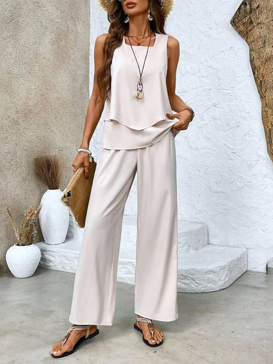 Women's Leaf Print Two-Piece Summer Set - Elegant & Effortless